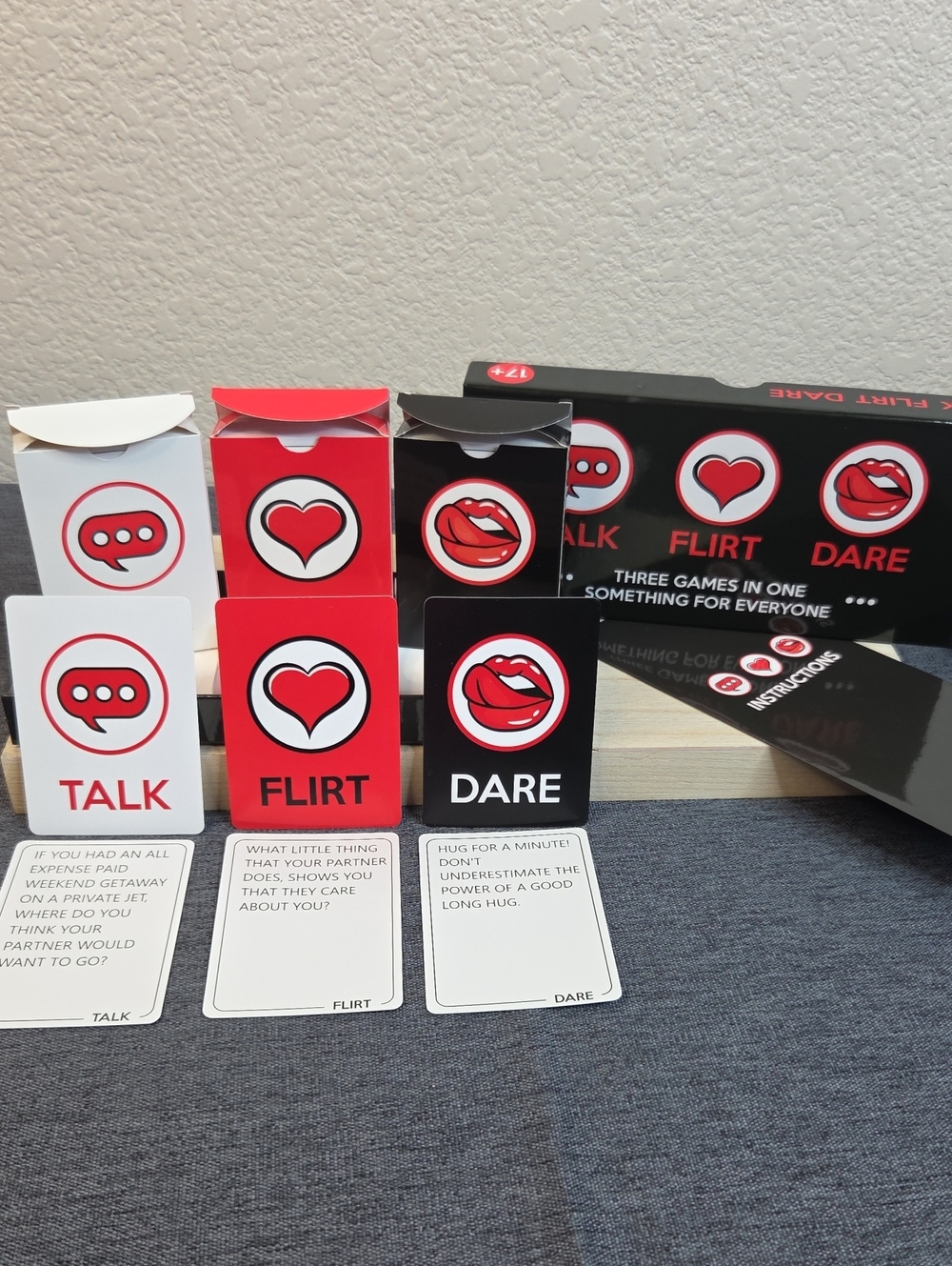 Talk Flirt Dare Card Game - Red, Black & White